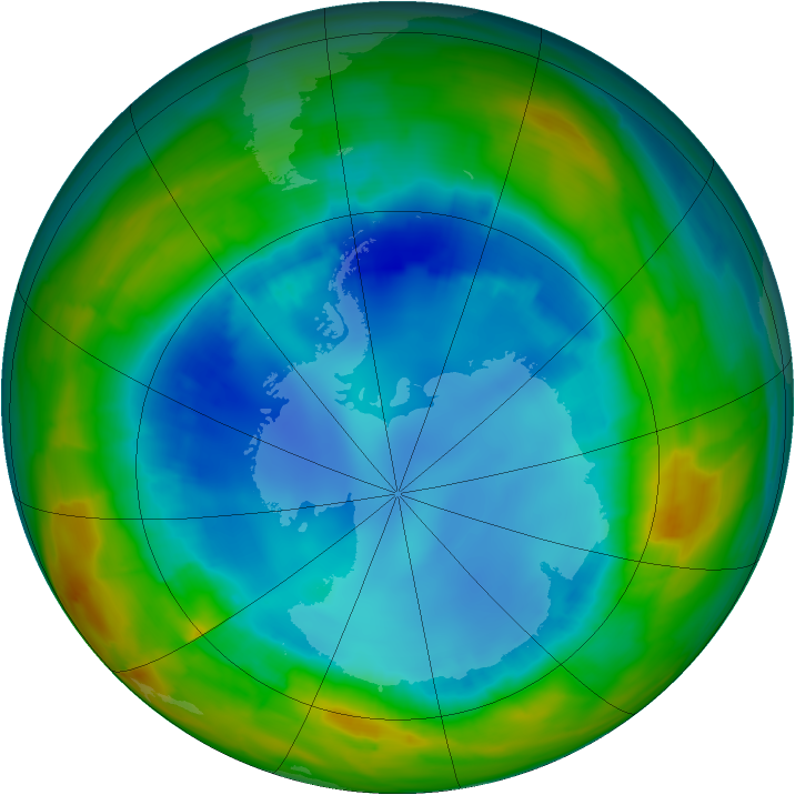 Antarctic ozone map for 15 August 2014